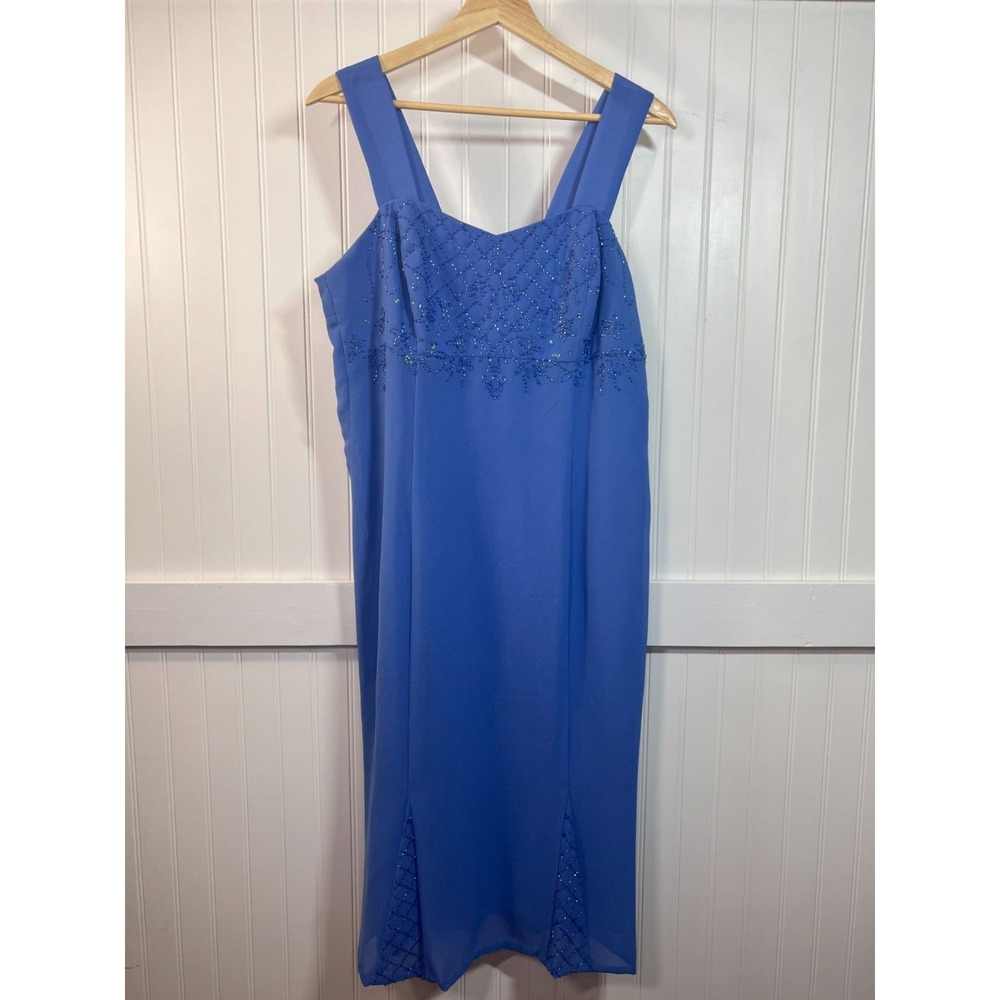 Karen Miller Dress Blue Beaded Glam Mob Wife Formal Evening Gown Vtg 10 MOTB